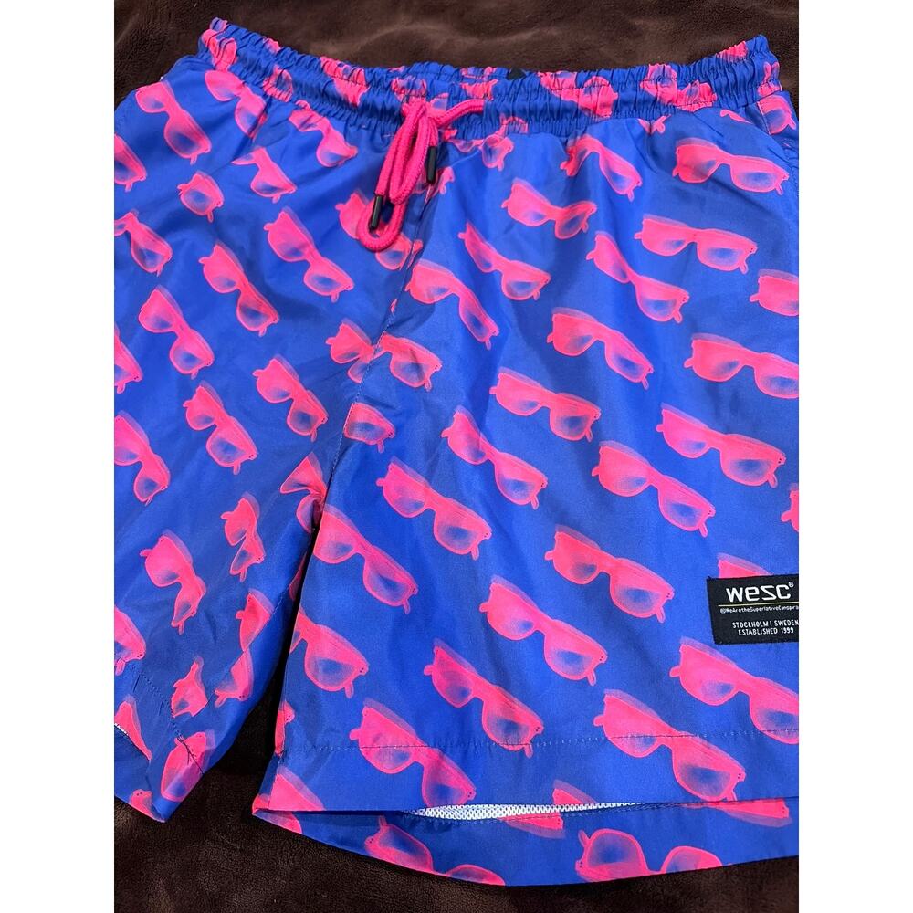 WeSC Zack Pop Shade Swim Trunks Unisex Blue Pink Sunglasses 80's Shorts Retro